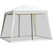 Carpa de jardín de 3 x 3 m, resistente a la intemperie y con mosquitera, carpa para fiestas de metal y poliéster en color blanco crema.