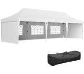 Cenador plegable outsunny metal, tela oxford blanco 876x294x310 cm
