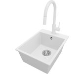 Primagran fregadero granito blanco 38x50cm, fregadero cocina 1 seno + grifo 40x22cm + sifón, fregadero sobre encimera al mueble 40cm - riga