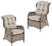 Pack 2 sillones para jardín, reclinable, aluminio y ratán sintético redondo, color marrón, sillon:64x80x105