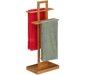 Relaxdays toallero de pie, soporte toallas bambú, 2 brazos, tendedero baño madera, 88 x 35,5 x 23,5 cm, marrón natural