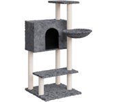 Rascador para gatos, plataforma de escalada con postes rascadores de sisal oscuro, 108,5 cm, gris, 02_0022639