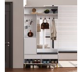 Conjunto zapatero con banco zapatero y perchero - 100 x 34 x 180 cm - tablero de partículas - blanco