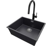 Primagran fregadero bajo encimera grafito 56x47cm, fregadero granito 1 seno + grifo 40x22cm + sifón, fregadero cocina al mueble 60cm - london