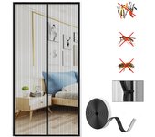 Puerta mosquitera magnética, cortina antiinsectos con imanes y cinta mágica manos libres, negra, 100 x 210 cm