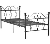 Cama individual de metal macizo con somier de láminas de metal negro 90 x 200 cm lit03003