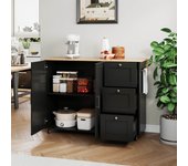 Mesa de cocina móvil de gran tamaño, isla de cocina de roble con superficie plegable, espacio de almacenamiento multifuncional, 3 cajones y soporte
