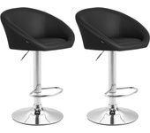 Juego de 2 taburetes de bar sillas altas de diseño moderno en pvc negro y metal cromado 10_0004347