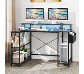 Escritorio para juegos en forma de l con luces led y tomas de corriente mesa de ordenador 120 cm con estantes negro