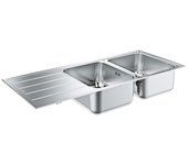Fregadero grohe de 2 senos con escurridor reversible en acero inoxidable k500