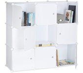 Relaxdays estantería modular con puertas, plástico, blanco, 95x95x32 cm