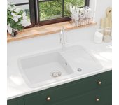 Vidaxl fregadero de cocina de granito con un seno blanco
