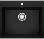 Primagran fregadero cocina negro 58x50cm, fregadero granito 1 seno + sifón, fregadero sobre encimera al mueble 60cm - riga