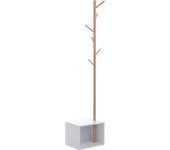 Perchero de pie homcom bambú y mdf blanco y madera natural 40x30x180cm