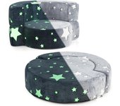Sofá de peluche para niños, 2 en 1 sofá que brilla en la oscuridad para niños pequeños, con funda de franela lavable a máquina, acolchado de esponja