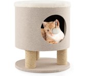 Casa multifuncional para gatos 3 en 1 con rascadores, pelota de peluche, cama para gatos convertible en otomana, 40×40×47 cm, beige
