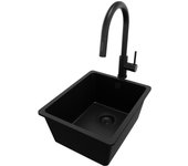 Primagran fregadero bajo encimera todo negro 36x44cm, fregadero granito 1 seno + sifón + accesorios, fregadero cocina al mueble 40cm - venecia easy