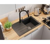 Primagran fregadero cocina grafito 70x44cm, fregadero granito 1 seno + sifón, fregadero sobre encimera al mueble 45cm - copenhague easy