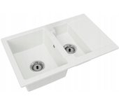 Fregadero cocina blanco 47,5x73,7cm, fregadero granito 1,5 senos + sifón