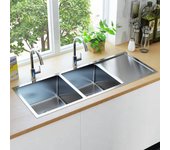 Vidaxl fregadero de cocina hecho a mano acero inoxidable