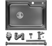 Auralum max fregadero cocina 1 seno acero inoxidable 62*45*21 cm -gris-negro,de empotrar/empotrado - fregadero de cocina de gran capacidad