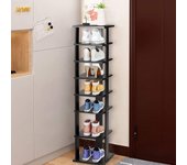 Zapatero de madera de 7 niveles, vertical y compacto en diferentes alturas, organizador de almacenaje para pasillo 27.5 x 26.5 x 110 cm, negro