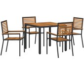 Juego de comedor de jardín vidaxl de 5 piezas acacia de ratan poly negro, sillas apilables de jardín vidaxl con cojines 2 pcs ratan poly negro