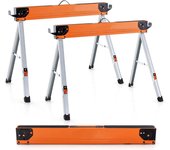 Juego de 2 caballetes de sierra plegables con capacidad de carga 500 kg, superficie y patas antideslizante, ganchos para madera, caballete de metal