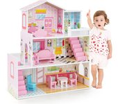 Casa de muñecas de madera, casa de ensueño de 3 plantas con 5 habitaciones simuladas, 10 piezas de mobiliario, de juegos de rol, niñas de 3-7 años