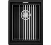 Primagran fregadero bajo encimera negro metallic 36x47cm, fregadero cocina 1 seno + sifón + accesorios, fregadero granito al mueble 40cm - prague