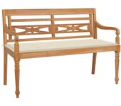 Banco de jardín muebles de terraza exterior con cojín color crema 120 cm madera maciza de teca 02_0011066