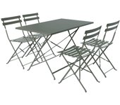 Mesa de jardín cuadrada plegable de metal, 4 sillas, emilia, verde kaki, 110x70x72 cm