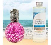 Lámpara catalítica mosaico fucsia + fragancia aroma mediterranean light 200 ml - elimina malos olores, perfuma y mejora la calidad del aire