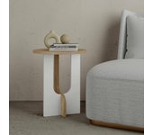 Mesa de café nysa, mesa de centro baja, revistero para sofá, estante de la sala de estar, 40x40h47 cm, roble y blanco