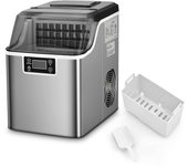 Máquina de cubitos de hielo 3,2l 18kg/24h de acero inoxidable con autolimpieza y temporizador 1-24h, ice maker con pala, pantalla lcd y tapa, plateado