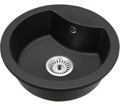 Fregadero cocina negro 48,8x48,8cm, fregadero granito 1 seno + sifón