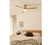 Wind calm natural wood - función verano/invierno - ventilador de techo 40w silencioso ø132 cm con luz y mando a distancia
