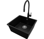 Primagran fregadero bajo encimera negro 46x44cm, fregadero granito 1 seno + grifo 40x13cm + sifón, fregadero cocina al mueble 50cm - venecia easy