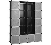 Armario con sistema de estanterías enchufables, zapatero, perchero de plástico, creativo, negro, 20 cubos