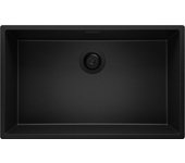 Primagran fregadero bajo encimera todo negro 76x47cm, fregadero cocina 1 seno + sifón, fregadero granito al mueble 80cm - london