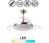 Ventilador de techo con luz silencioso dc con mando siroco niquel satinado 92 cm invierno-verano color luz regulable