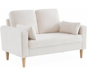 Sofá de tejido borreguito con patas de madera, 2 plazas, bjorn borreguito, blanco, 130x79x69 cm
