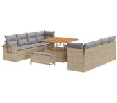 Conjunto de sofás de jardín vidaxl de 11 piezas con cojines beige poliratán acacia, conjunto de comedor de jardín vidaxl de 3 piezas con cojines beige