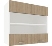 Armario de pared karo, 2 puertas de cristal, madera natural/blanco, 80 x 30 x 60 cm
