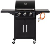 Barbacoa de gas con 3 quemadores, 3 kw, carro de parrilla móvil con ruedas, red de parrilla,mangueras 121 x 55 x 109 cm