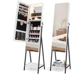 Armario joyero de pie, organizador de joyas con cerradura de 166 cm de alto con espejo de cuerpo entero, con luces led de 3 colores (blanco)