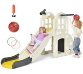 6 en 1 tobogán para niños con canasta de baloncesto, tobogán multifuncional para bebés con tobogán de 140cm, juego de lanzamiento de anillas, tobogán