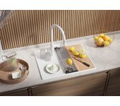 Primagran fregadero granito blanco 62x50cm, fregadero cocina 1 seno + sifón + accesorios, fregadero sobre encimera al mueble 45cm - copenhague