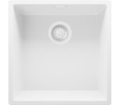 Primagran fregadero bajo encimera todo blanco 46x47cm, fregadero cocina 1 seno + sifón, fregadero granito al mueble 50cm - london