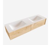 Mondiaz lush 150cm mueble de baño color washed oak con 2 cajones. con lavabo cloud doble sin orificios color talc